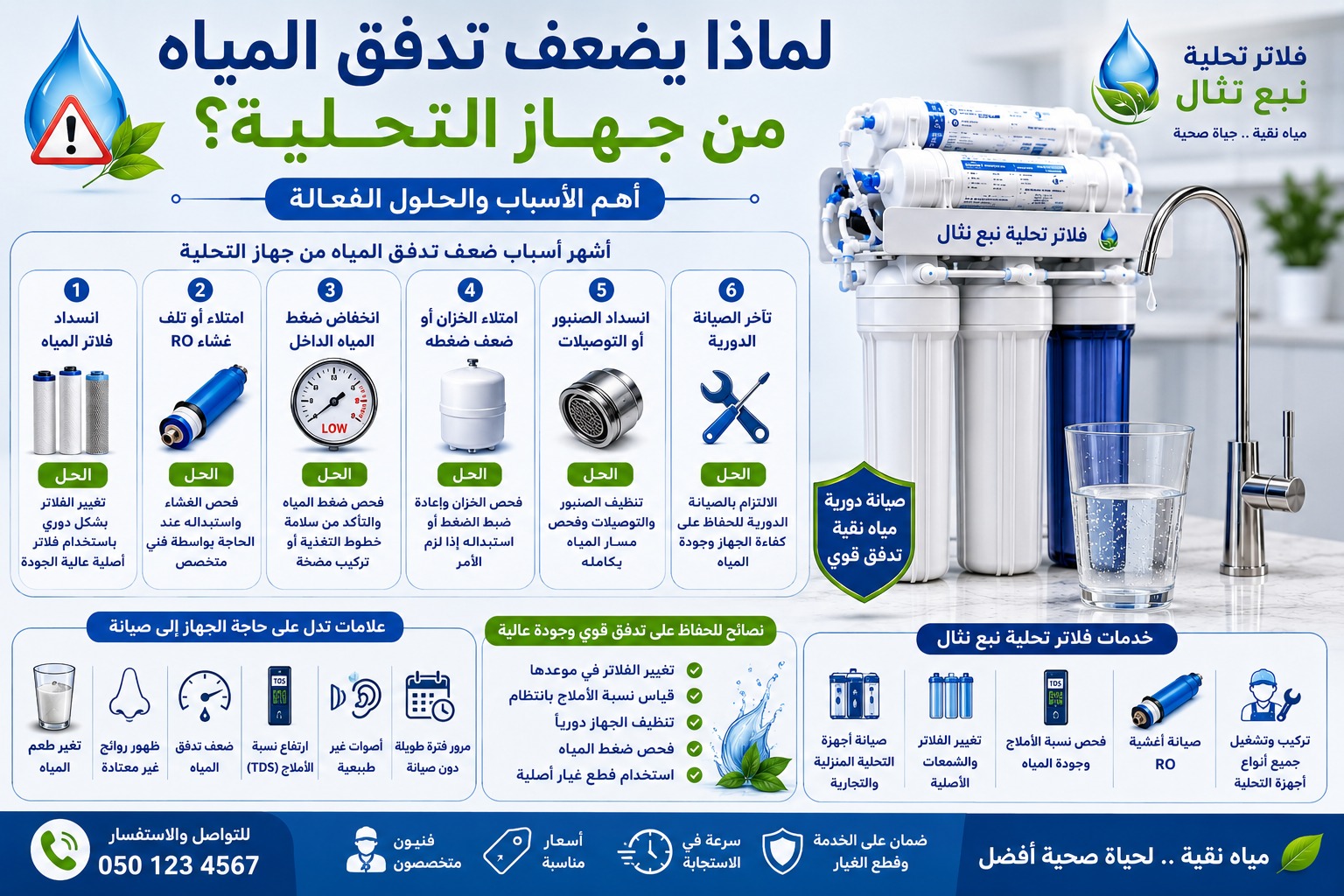 لماذا يضعف تدفق المياه من جهاز التحلية؟ الأسباب والحلول